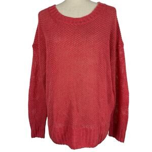 J Crew Sweater Women Medium Linen Coral Relaxed Beach Crewneck Coastal Relaxed